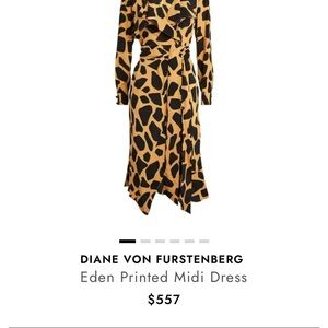 Diane Von Furstenberg Black and Tan Printed Midi Dress